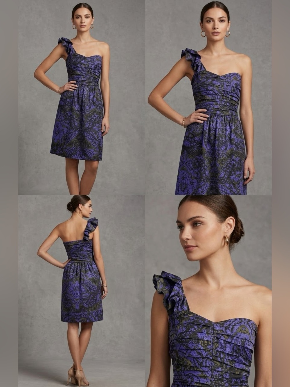Marc New York One-Shoulder Purple Floral Jacquard Cocktail Dress